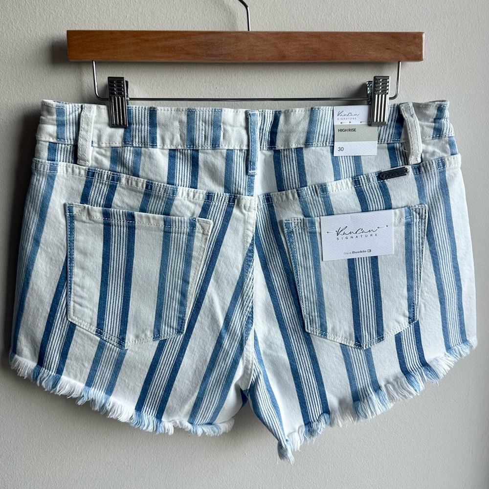 NWT - KanCan High Rise Striped Denim Stretch Short - Blue & White - Size… - Picture 2 of 7